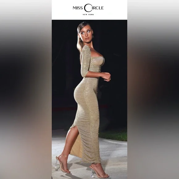 slim fit dress slacks Miss Circle Women's Gazelle Embroidered Vintage Style Maxi Dress - Gold - Size XL